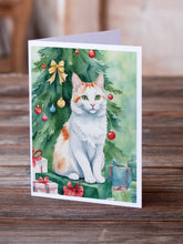 Load image into Gallery viewer, Turkish Van Cat By the Christmas Tree Greeting Cards - Blank Note Cards – 8-Pack of Artist-Designed Cards with Envelopes