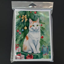 Load image into Gallery viewer, Turkish Van Cat By the Christmas Tree Greeting Cards - Blank Note Cards – 8-Pack of Artist-Designed Cards with Envelopes
