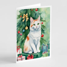 Load image into Gallery viewer, Turkish Van Cat By the Christmas Tree Greeting Cards - Blank Note Cards – 8-Pack of Artist-Designed Cards with Envelopes