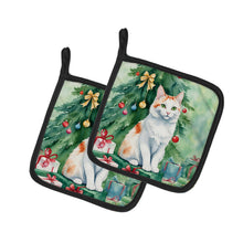 Load image into Gallery viewer, Turkish Van Cat By the Christmas Tree Pot Holders - Set of 2 Decorative Kitchen Helpers | Made in the USA