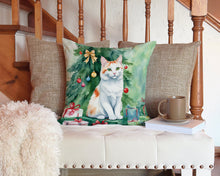 Load image into Gallery viewer, Turkish Van Cat By the Christmas Tree Throw Pillow - 14x14 Decorative Pillow – Art for Your Home &amp; Patio