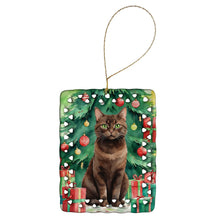Load image into Gallery viewer, York Chocolate Cat By the Christmas Tree Porcelain Ornament