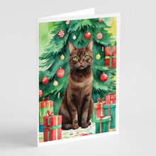 Load image into Gallery viewer, York Chocolate Cat By the Christmas Tree Greeting Cards - Blank Note Cards – 8-Pack of Artist-Designed Cards with Envelopes