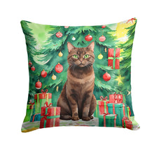 Load image into Gallery viewer, York Chocolate Cat By the Christmas Tree Throw Pillow - 14x14 Decorative Pillow – Art for Your Home &amp; Patio