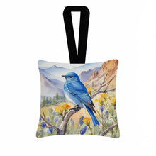 Load image into Gallery viewer, Nevada Mountain Bluebird Hanging Square Fabric Ornament 3.5 × 3.5