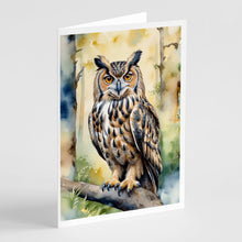 Load image into Gallery viewer, Eurasian Eagle Owl Greeting Cards - Blank Note Cards – 8-Pack of Artist-Designed Cards with Envelopes