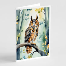 Load image into Gallery viewer, LongEared Owl Greeting Cards - Blank Note Cards – 8-Pack of Artist-Designed Cards with Envelopes