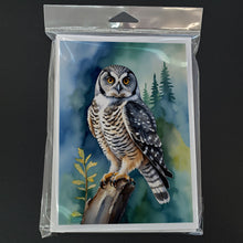 Load image into Gallery viewer, Northern Hawk Owl Greeting Cards - Blank Note Cards – 8-Pack of Artist-Designed Cards with Envelopes