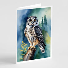 Load image into Gallery viewer, Northern Hawk Owl Greeting Cards - Blank Note Cards – 8-Pack of Artist-Designed Cards with Envelopes