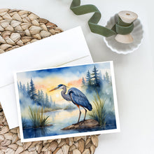 Load image into Gallery viewer, Blue Heron Emerging as the day fades Greeting Cards - Blank Note Cards – 8-Pack of Artist-Designed Cards with Envelopes
