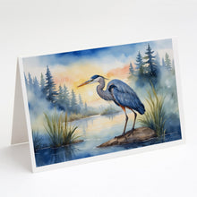 Load image into Gallery viewer, Blue Heron Emerging as the day fades Greeting Cards - Blank Note Cards – 8-Pack of Artist-Designed Cards with Envelopes