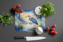 Load image into Gallery viewer, Blue Heron Emerging as the day fades Glass Cutting Boards – Durable, Decorative Kitchen Art