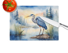 Load image into Gallery viewer, Blue Heron Emerging as the day fades Glass Cutting Boards – Durable, Decorative Kitchen Art