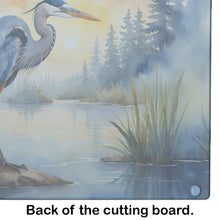 Load image into Gallery viewer, Blue Heron Emerging as the day fades Glass Cutting Boards – Durable, Decorative Kitchen Art