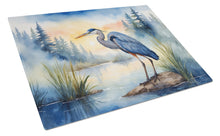 Load image into Gallery viewer, Blue Heron Emerging as the day fades Glass Cutting Boards – Durable, Decorative Kitchen Art