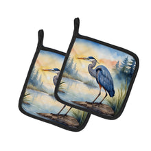 Load image into Gallery viewer, Blue Heron Emerging as the day fades Pot Holders - Set of 2 Decorative Kitchen Helpers | Made in the USA
