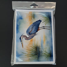 Load image into Gallery viewer, Blue Heron Emerging as the day fades Greeting Cards - Blank Note Cards – 8-Pack of Artist-Designed Cards with Envelopes