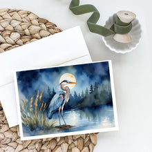 Load image into Gallery viewer, Blue Heron Under the Moonlight Greeting Cards - Blank Note Cards – 8-Pack of Artist-Designed Cards with Envelopes