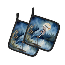 Load image into Gallery viewer, Blue Heron Under the Moonlight Pot Holders - Set of 2 Decorative Kitchen Helpers | Made in the USA