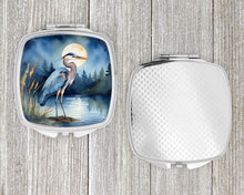 Load image into Gallery viewer, Blue Heron Under the Moonlight Compact Mirror – Stylish Purse Mirror with Artistic Covers