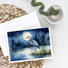 Load image into Gallery viewer, Blue Heron Under the Moonlight Greeting Cards - Blank Note Cards – 8-Pack of Artist-Designed Cards with Envelopes