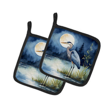 Load image into Gallery viewer, Blue Heron Under the Moonlight Pot Holders - Set of 2 Decorative Kitchen Helpers | Made in the USA