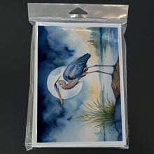 Load image into Gallery viewer, Blue Heron Under the Moonlight Greeting Cards - Blank Note Cards – 8-Pack of Artist-Designed Cards with Envelopes