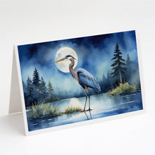 Load image into Gallery viewer, Blue Heron Under the Moonlight Greeting Cards - Blank Note Cards – 8-Pack of Artist-Designed Cards with Envelopes