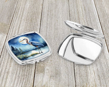Load image into Gallery viewer, Blue Heron Under the Moonlight Compact Mirror – Stylish Purse Mirror with Artistic Covers