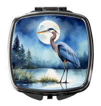 Load image into Gallery viewer, Blue Heron Under the Moonlight Compact Mirror – Stylish Purse Mirror with Artistic Covers