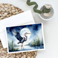 Load image into Gallery viewer, Blue Heron Under the Moonlight Greeting Cards - Blank Note Cards – 8-Pack of Artist-Designed Cards with Envelopes