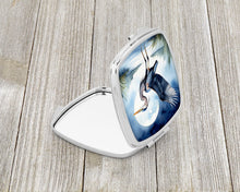 Load image into Gallery viewer, Blue Heron Under the Moonlight Compact Mirror – Stylish Purse Mirror with Artistic Covers