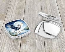 Load image into Gallery viewer, Blue Heron Under the Moonlight Compact Mirror – Stylish Purse Mirror with Artistic Covers