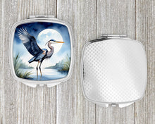 Load image into Gallery viewer, Blue Heron Under the Moonlight Compact Mirror – Stylish Purse Mirror with Artistic Covers