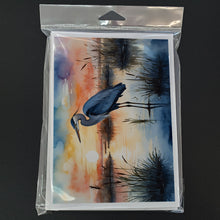 Load image into Gallery viewer, Blue Heron Setting Sun Greeting Cards - Blank Note Cards – 8-Pack of Artist-Designed Cards with Envelopes