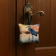 Load image into Gallery viewer, Blue Heron Setting Sun Hanging Square Fabric Ornament 3.5 × 3.5