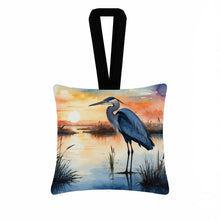Load image into Gallery viewer, Blue Heron Setting Sun Hanging Square Fabric Ornament 3.5 × 3.5