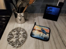 Load image into Gallery viewer, Blue Heron Setting Sun Pot Holders - Set of 2 Decorative Kitchen Helpers | Made in the USA