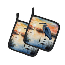 Load image into Gallery viewer, Blue Heron Setting Sun Pot Holders - Set of 2 Decorative Kitchen Helpers | Made in the USA