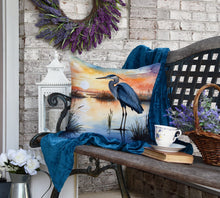 Load image into Gallery viewer, Blue Heron Setting Sun Throw Pillow