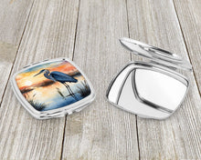 Load image into Gallery viewer, Blue Heron Setting Sun Compact Mirror – Stylish Purse Mirror with Artistic Covers