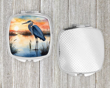 Load image into Gallery viewer, Blue Heron Setting Sun Compact Mirror – Stylish Purse Mirror with Artistic Covers