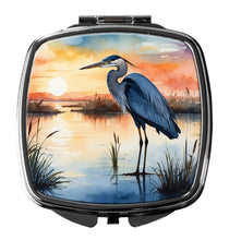 Load image into Gallery viewer, Blue Heron Setting Sun Compact Mirror – Stylish Purse Mirror with Artistic Covers