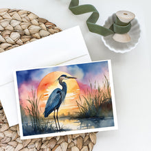 Load image into Gallery viewer, Blue Heron Setting Sun Greeting Cards - Blank Note Cards – 8-Pack of Artist-Designed Cards with Envelopes