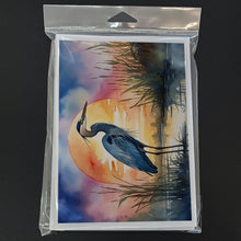 Load image into Gallery viewer, Blue Heron Setting Sun Greeting Cards - Blank Note Cards – 8-Pack of Artist-Designed Cards with Envelopes
