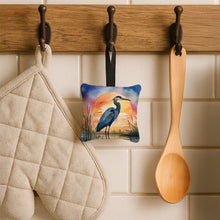 Load image into Gallery viewer, Blue Heron Setting Sun Hanging Square Fabric Ornament 3.5 × 3.5