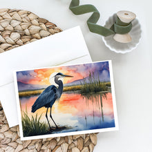 Load image into Gallery viewer, Blue Heron Setting Sun Greeting Cards - Blank Note Cards – 8-Pack of Artist-Designed Cards with Envelopes