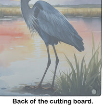 Load image into Gallery viewer, Blue Heron Setting Sun Glass Cutting Boards – Durable, Decorative Kitchen Art