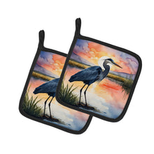 Load image into Gallery viewer, Blue Heron Setting Sun Pot Holders - Set of 2 Decorative Kitchen Helpers | Made in the USA