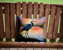 Load image into Gallery viewer, Blue Heron Setting Sun Throw Pillow - 14x14 Decorative Pillow – Art for Your Home &amp; Patio